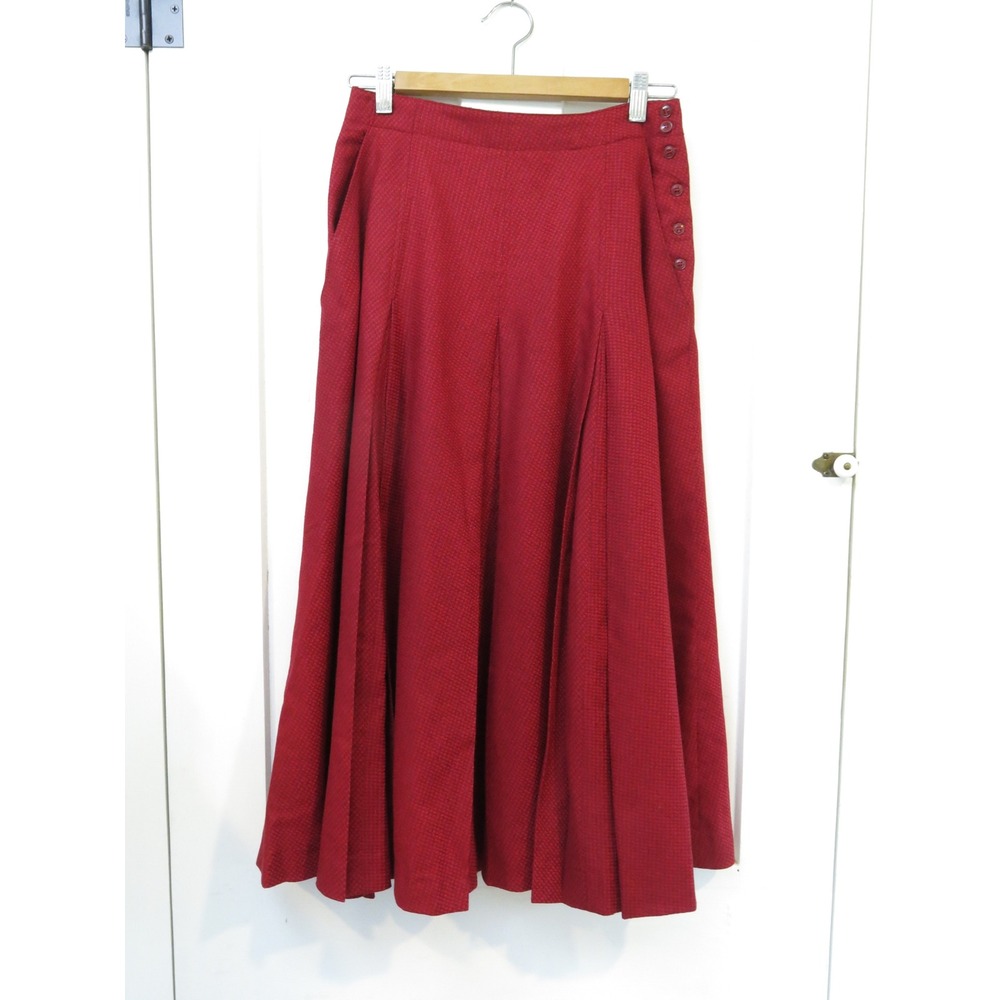 Liz Claiborne Vintage Red Wool Pleated A-Line Skirt 8 Academia Preppy Midi Maxi
